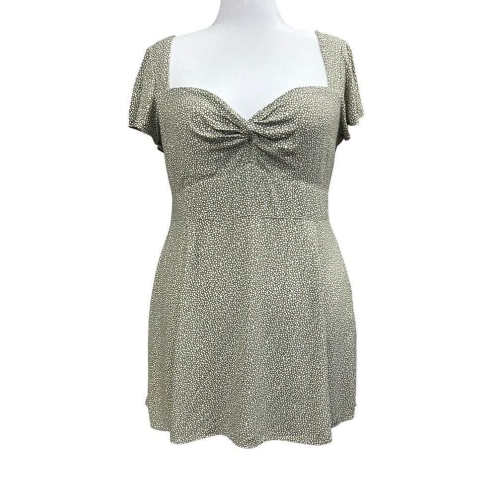 Abercrombie & Fitch Mini Dress Womens XL Petite Olive Green Cottage Dotted